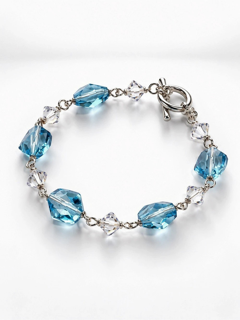 Handmade Swarovski Aqua Blue & Clear Crystal Bracelet